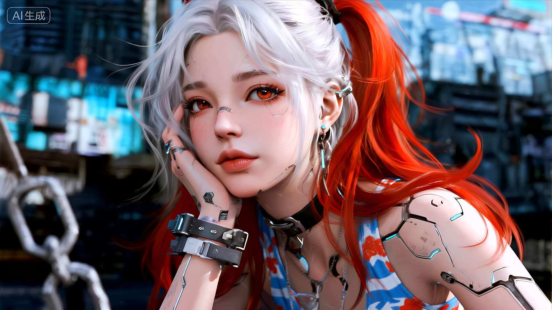 Cyberpunk Twin-Ponytail Girl Animated Wallpaper