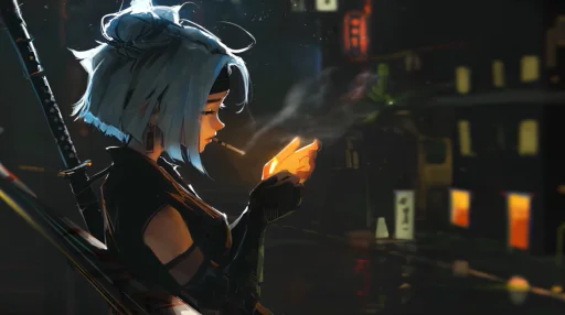 Samurai Girl Smoking Live Wallpaper