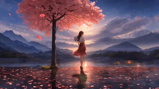 Girl And Sakura View Live Wallpaper