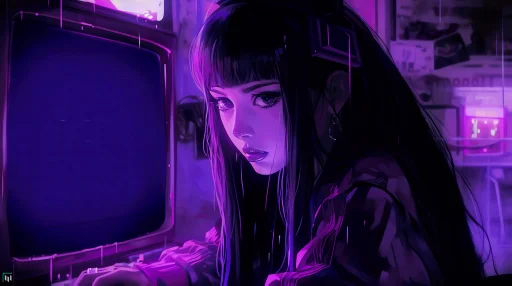 Sad Purple Girl Live Wallpaper