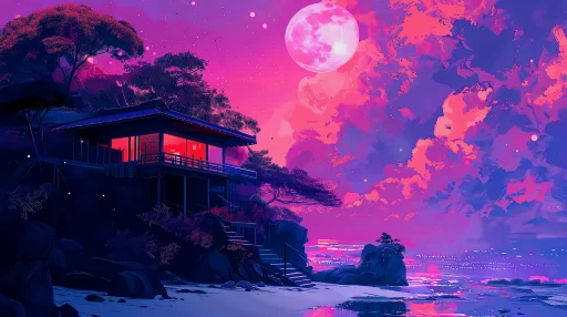 Japan Villa by The Sea Live Wallpaper