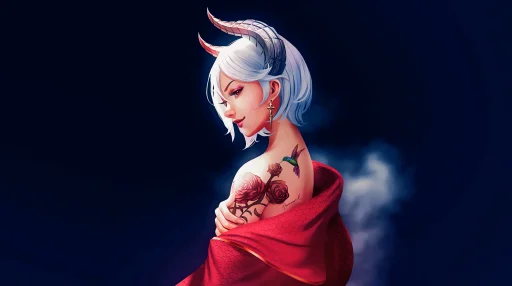 Demoness with Hummingbird Tattoo Live Wallpaper