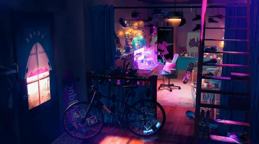 Lofi Room Neon Lights Live Wallpaper