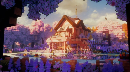 Cherry Blossom House Minecraft Live Wallpaper