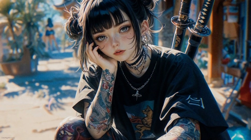 Girl Tattoo Katana Live Wallpaper