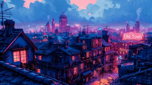 Old Town Rain - Lofi Live Wallpaper