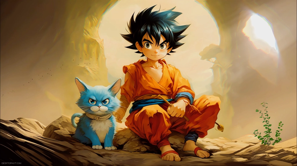 Kid Goku and Cat Live Wallpaper