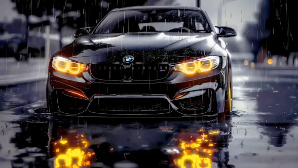 Black BMW Car in Rain Live Wallpaper