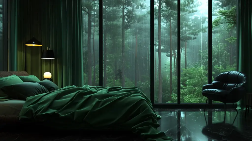 Green Room and Forest Rain View Live Wallpaper
