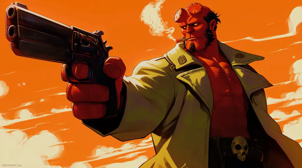 Hellboy With Gun Orange Live Wallpaper