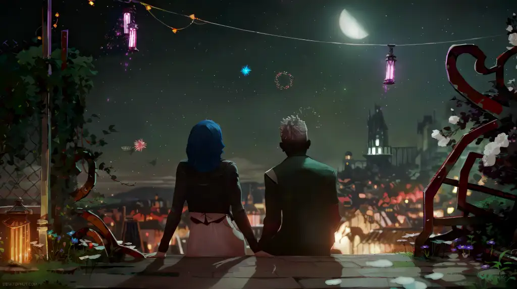 Powder And Ekko Watching Fireworks - Live Wallpaper