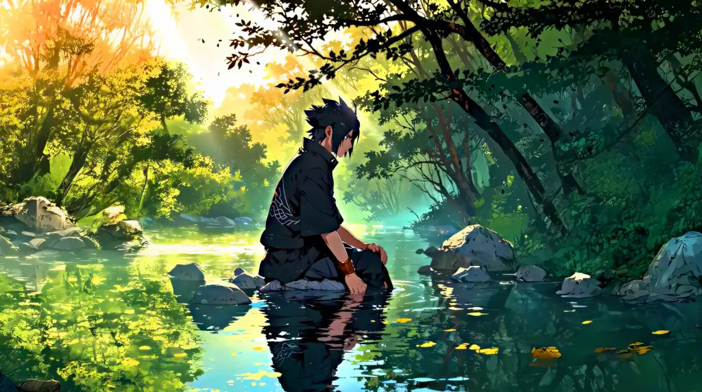 Sasuke by the Serene River Live Wallpaper