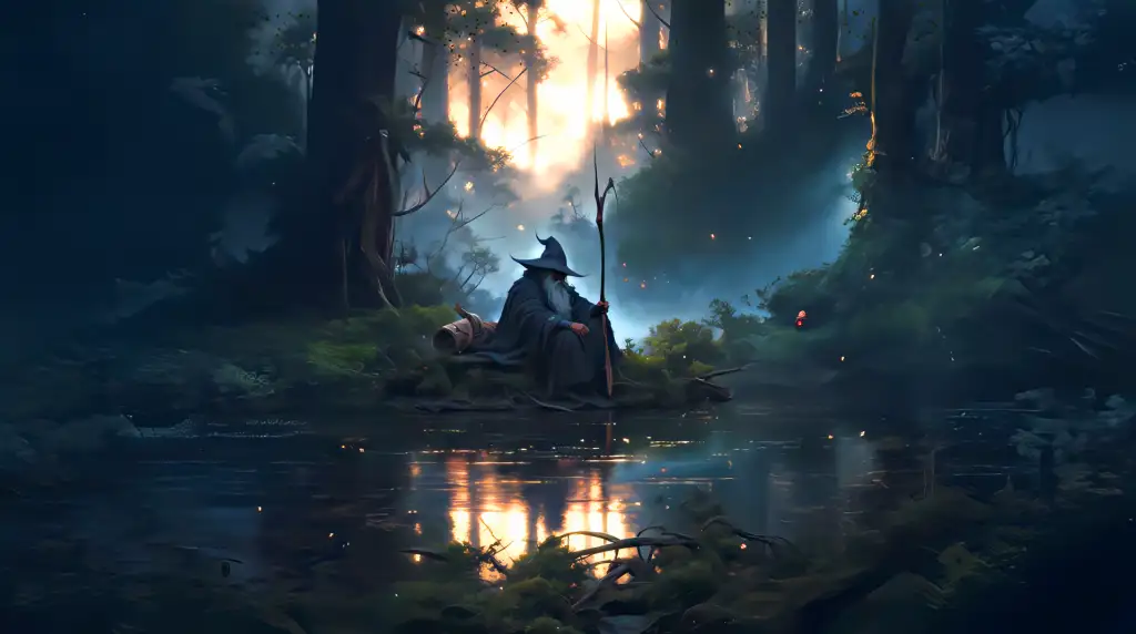 Wizard Resting in the Woods Live Wallpaper