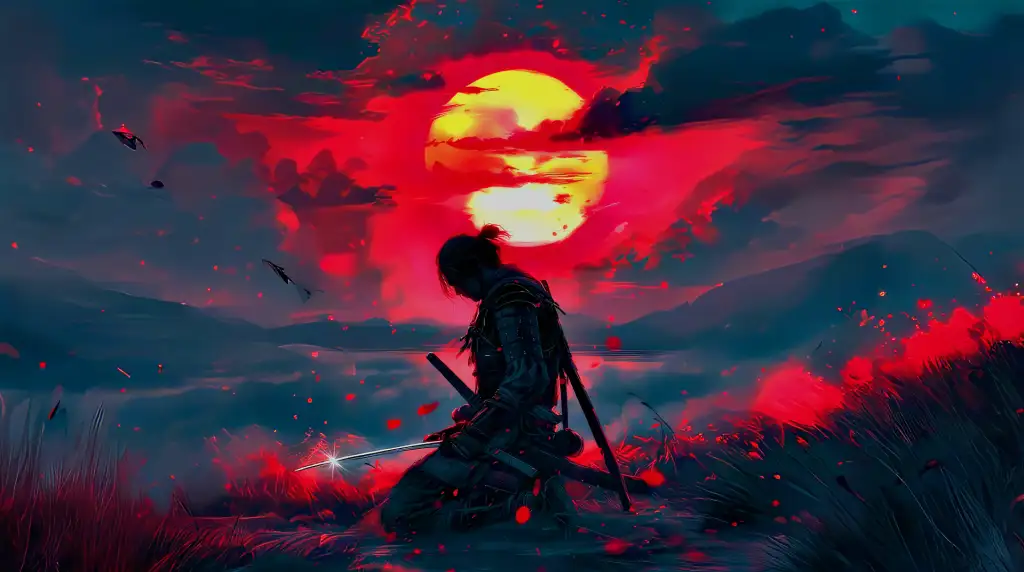 Lone Warriors Sunset: Epic Samurai Artwork Live Wallpaper