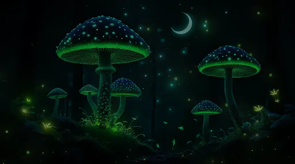 Crescent Moon & Glowing Mushrooms Live Wallpaper