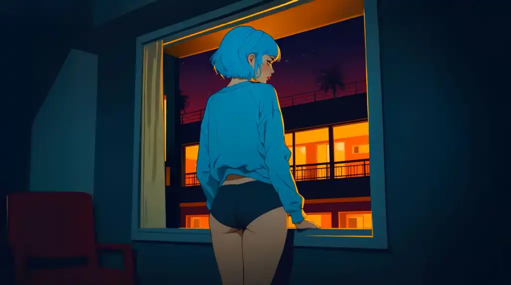 Lonely Night – Blue-Haired Girl Live Wallpaper