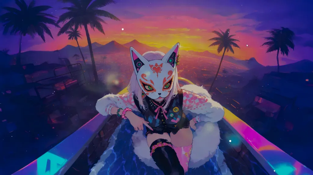 Vaporwave Fox Girl Live Wallpaper