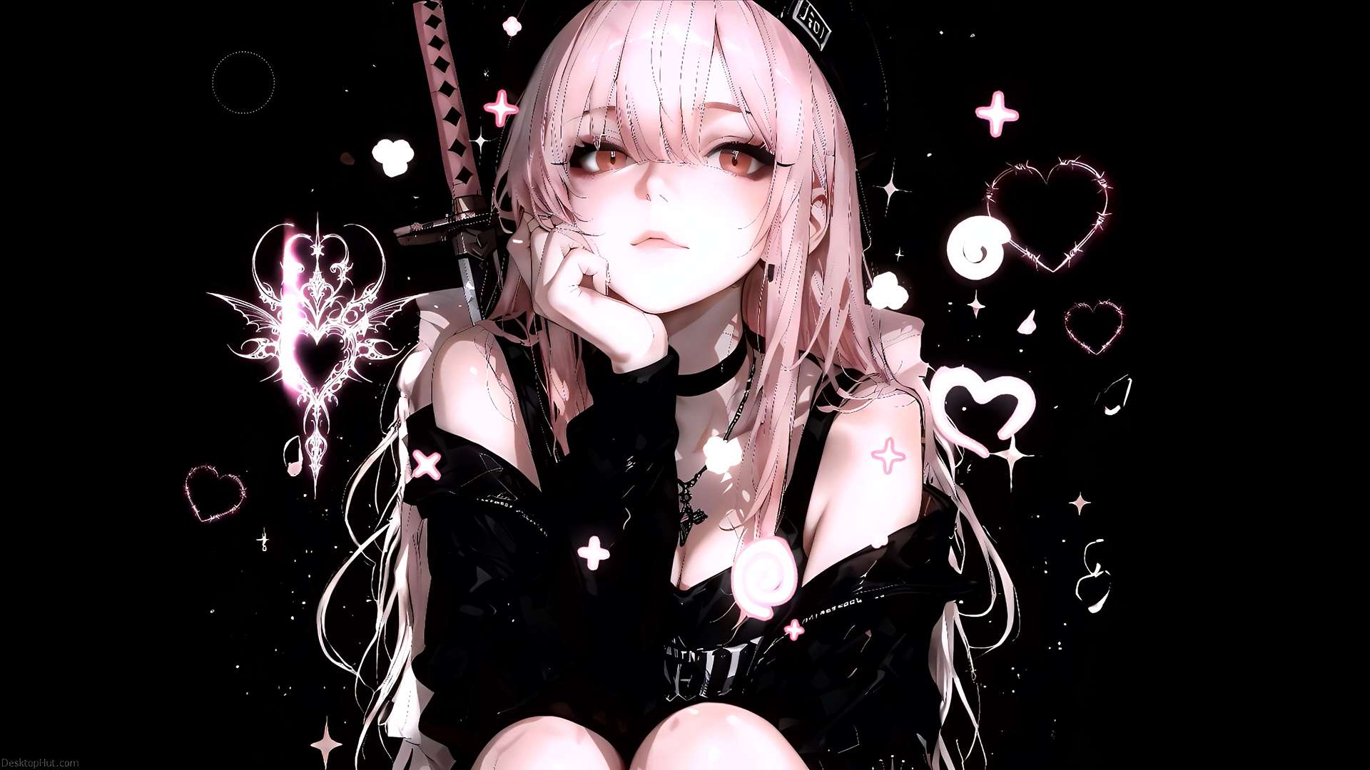 Gothic Pink-Haired Anime Girl with Sword Live Wallpaper