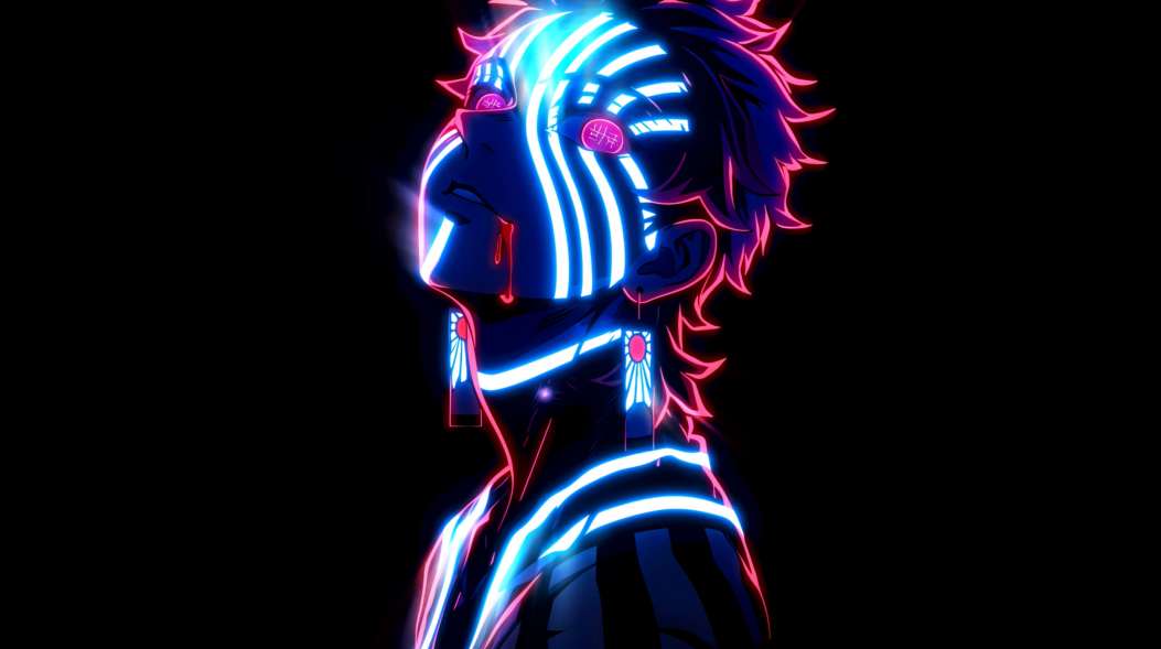 Akaza's Neon Demon Glow Live Wallpaper