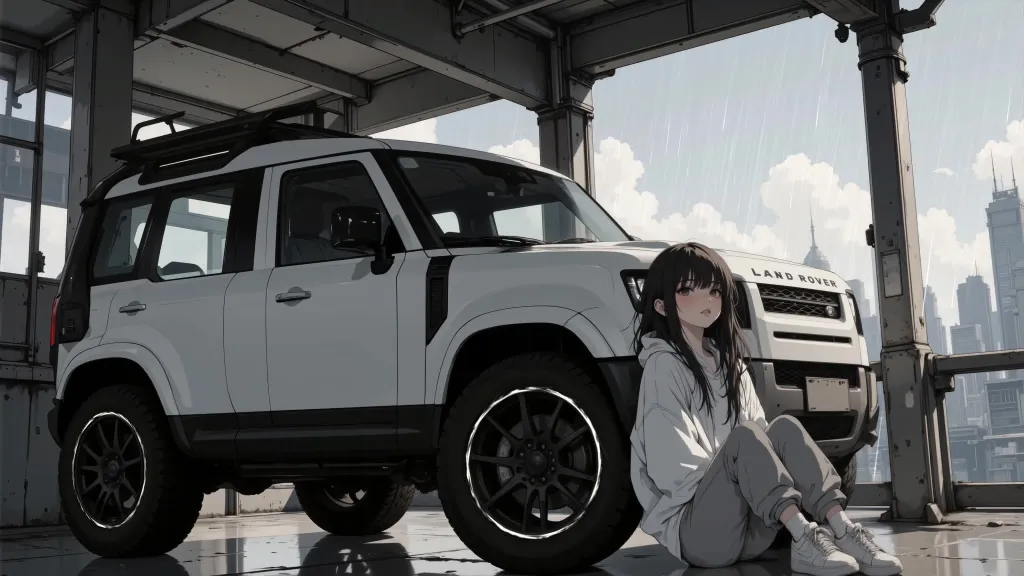 Girl and White SUV Live Wallpaper