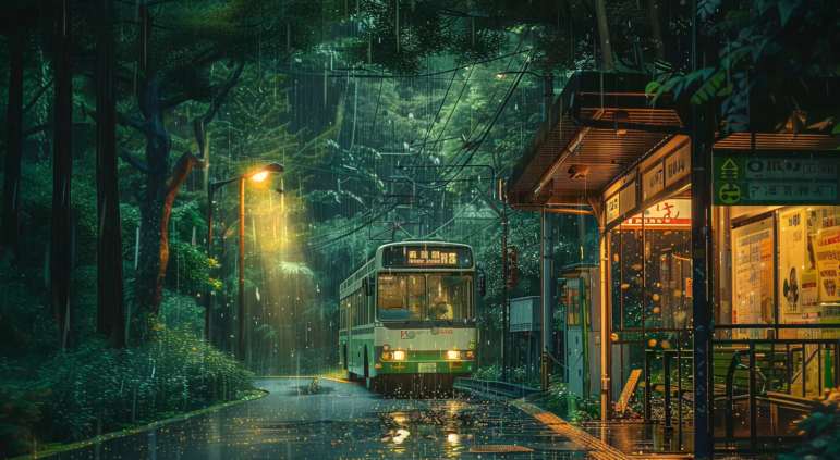 Rainy Bus Stop Live Wallpaper