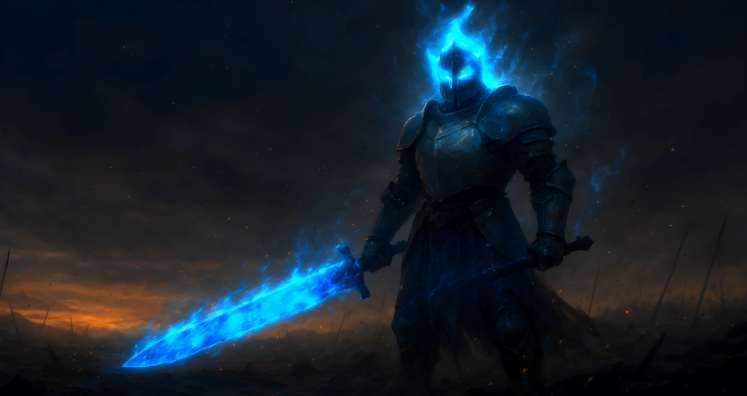 Knight with Blue Fire Sword Live Wallpaper