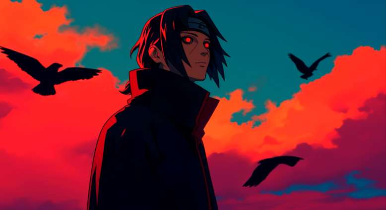 Itachi Uchiha Crows Red Sky Live Wallpaper