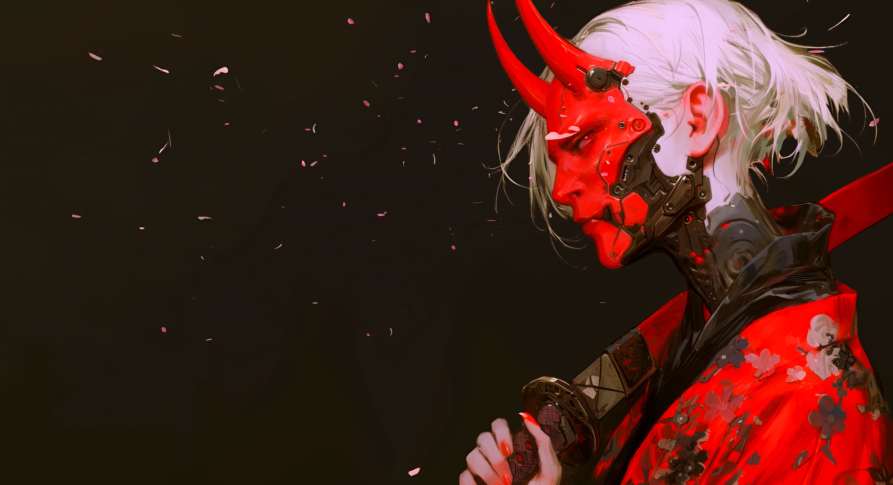 Cyber Oni Sword Stance Live Wallpaper