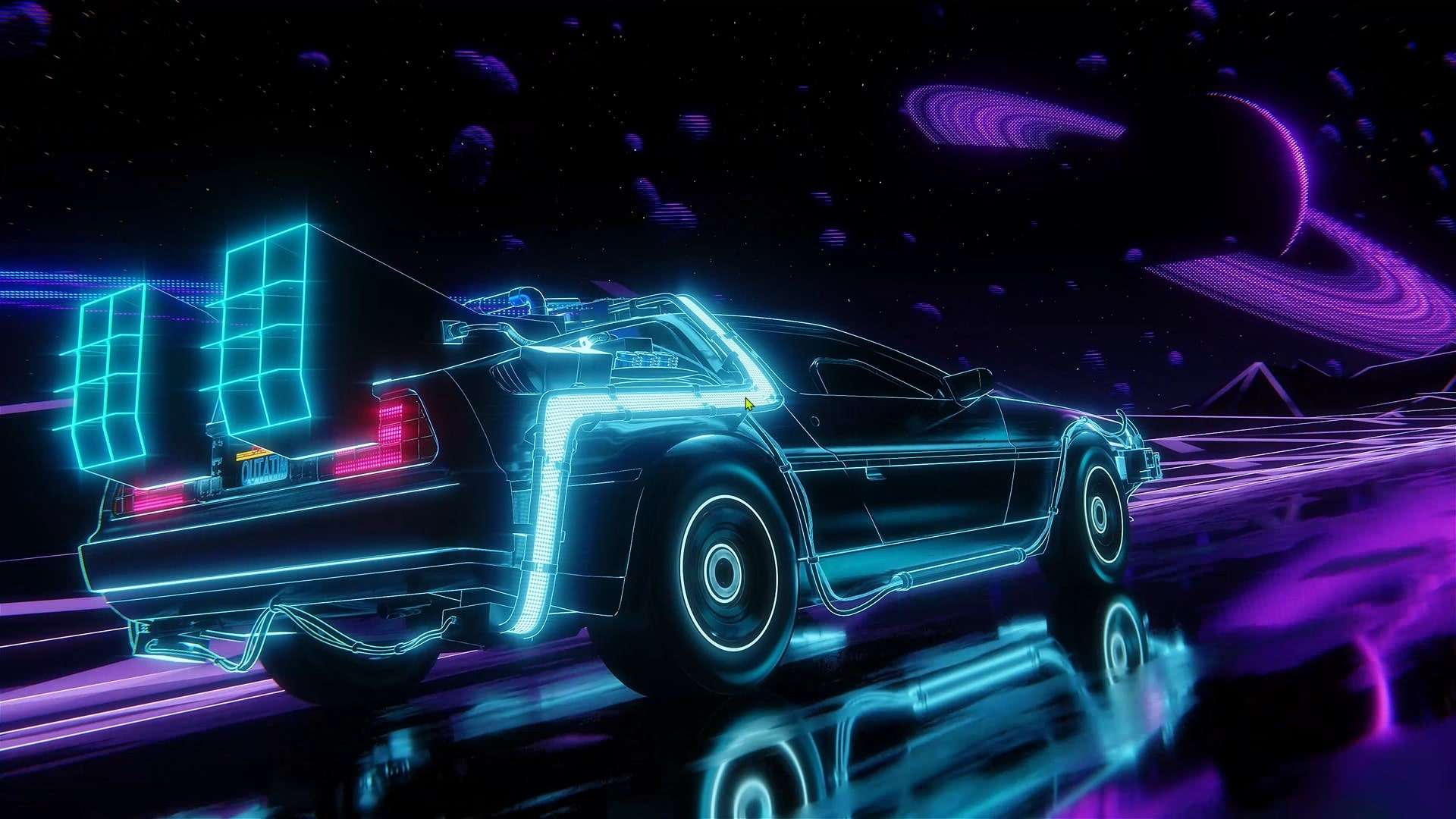 Neon DeLorean in Cyberpunk Space – Futuristic Live Wallpaper