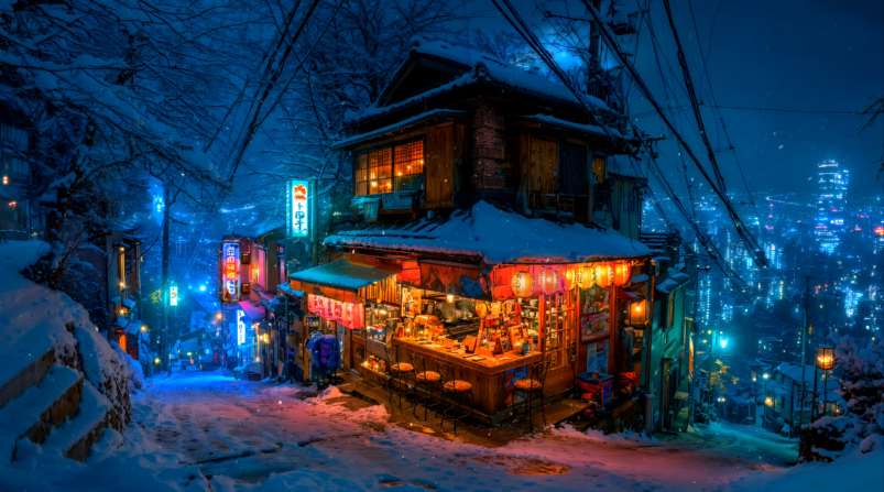 Snowy Night Lofi City Live Wallpaper