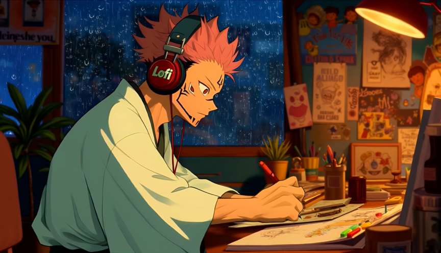 Yuji Drawing to Lofi Beats Live Wallpaper
