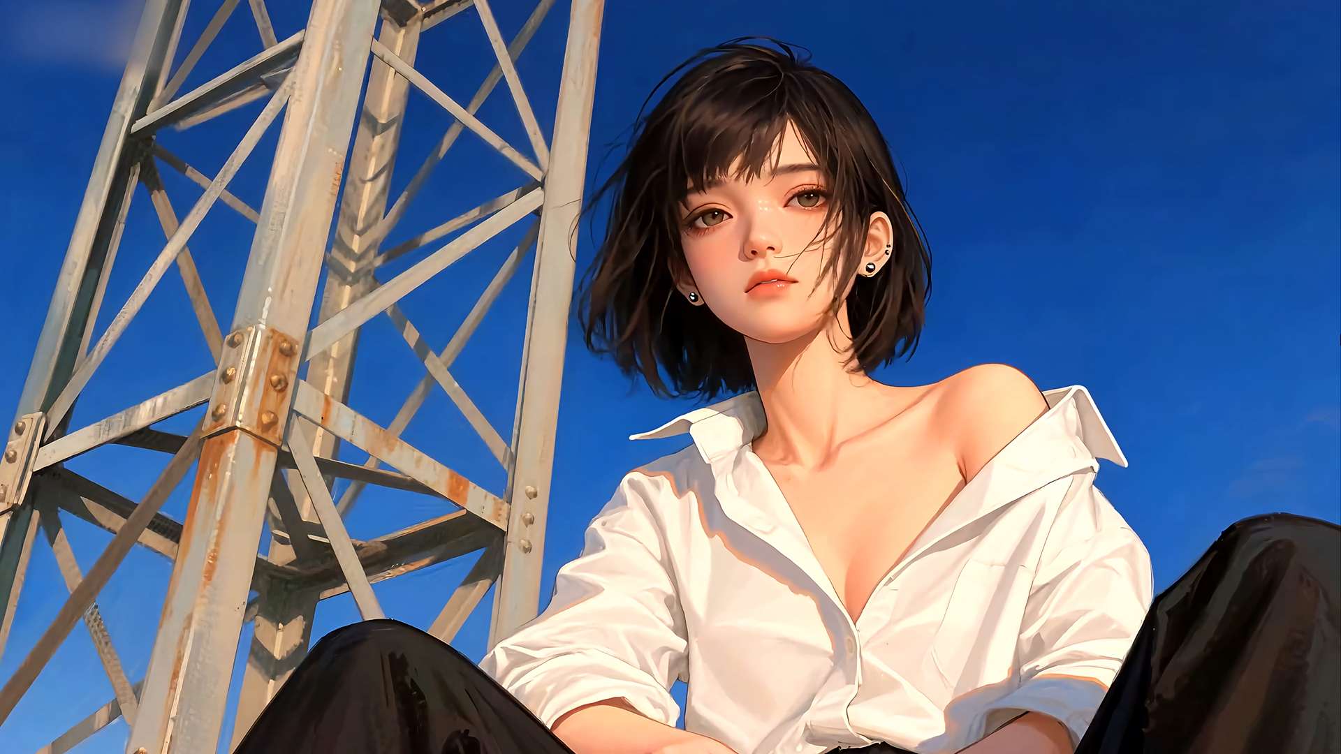 Girl Beneath the Tower Live Wallpaper