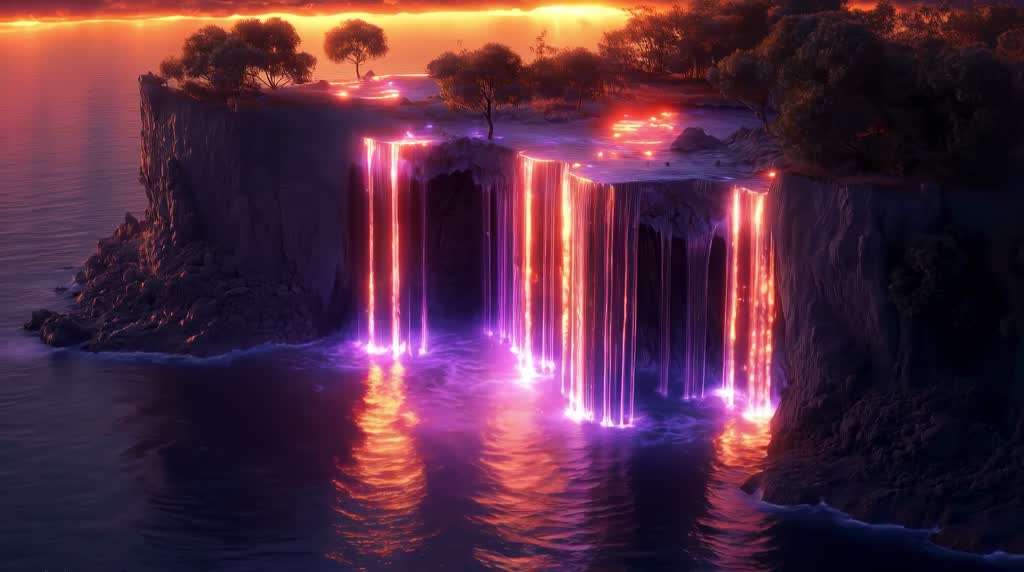 Neon Waterfall Live Wallpaper