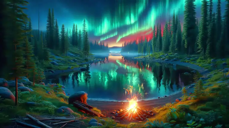 Aurora Lake Campfire Live Wallpaper