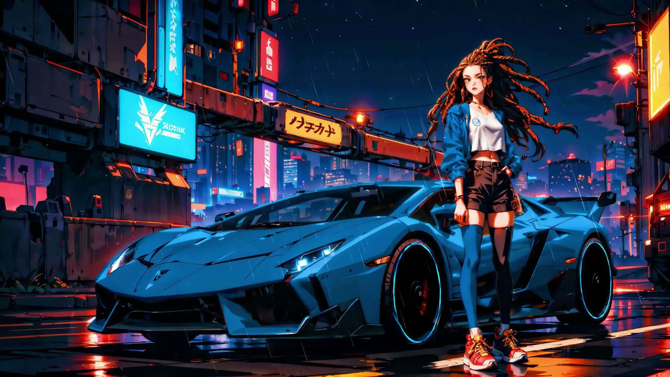 Neon City Girl and Car