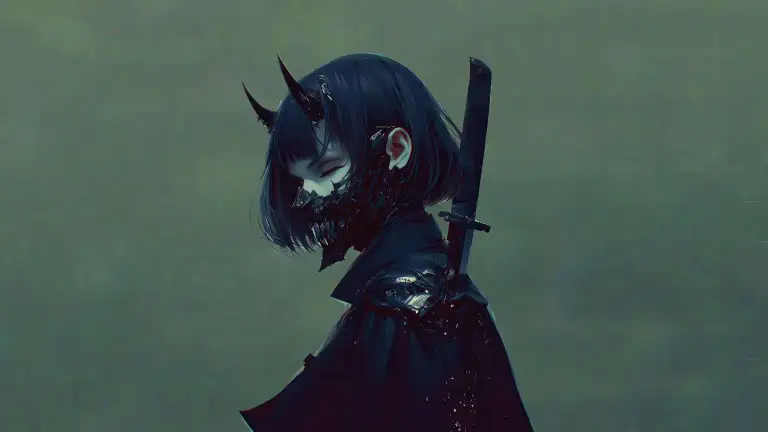 Dark Oni Mask Girl Live Wallpaper