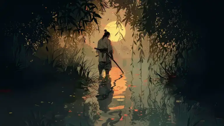 Samurai Sunset Reflection