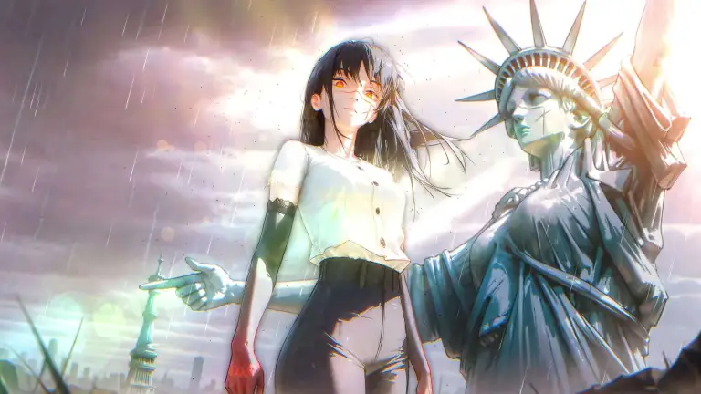 Anime Girl Before Liberty Live Wallpaper