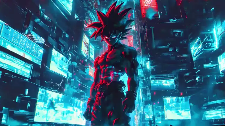 Goku in Neon City Live Wallpaper