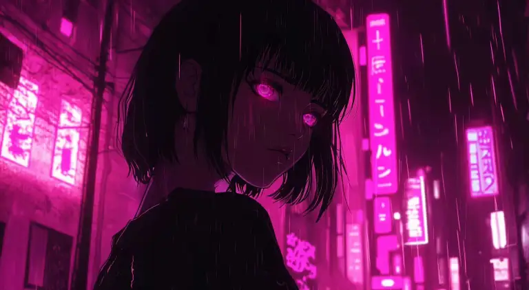 Pink Neon City Rain Live Wallpaper