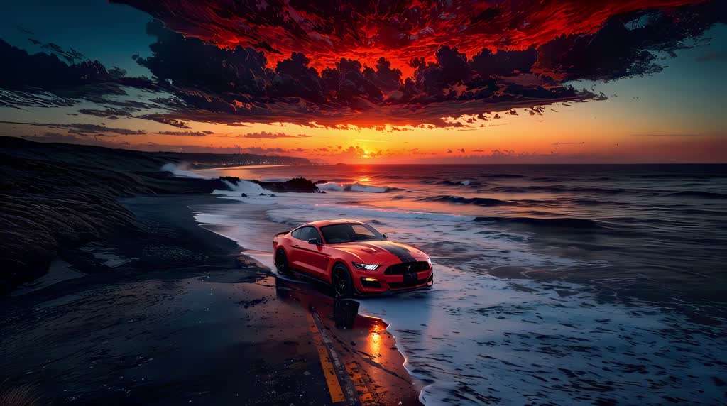 Mustang On The Beach Live Wallpaper
