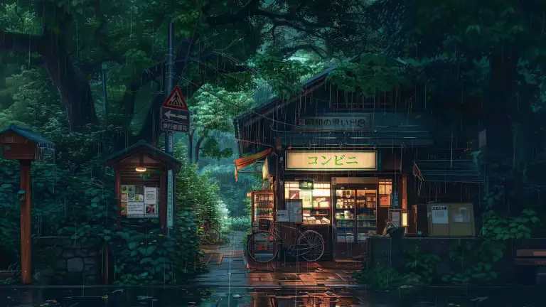 Rainy Forest Convenience Store Live Wallpaper