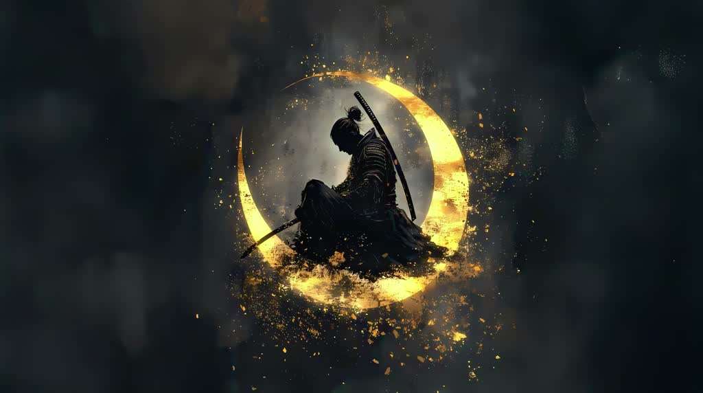 Samurai on Yellow Moon Live Wallpaper