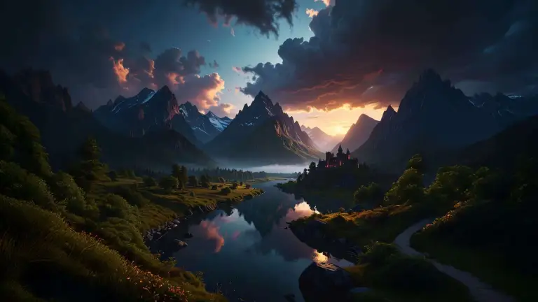 Sunset Over Castle River Valley Live Wallpaper