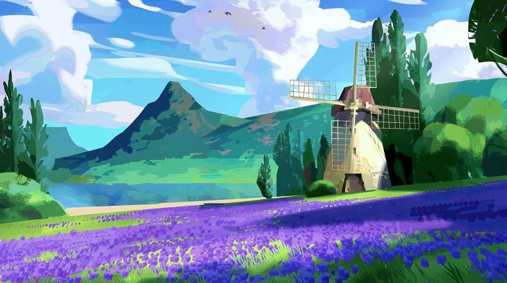 Windmill In Flower Field Live Wallpaper