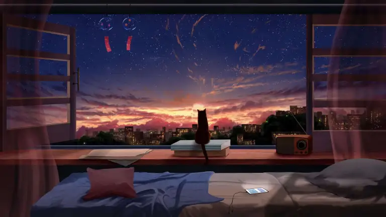 Cat Sunset Window View Live Wallpaper