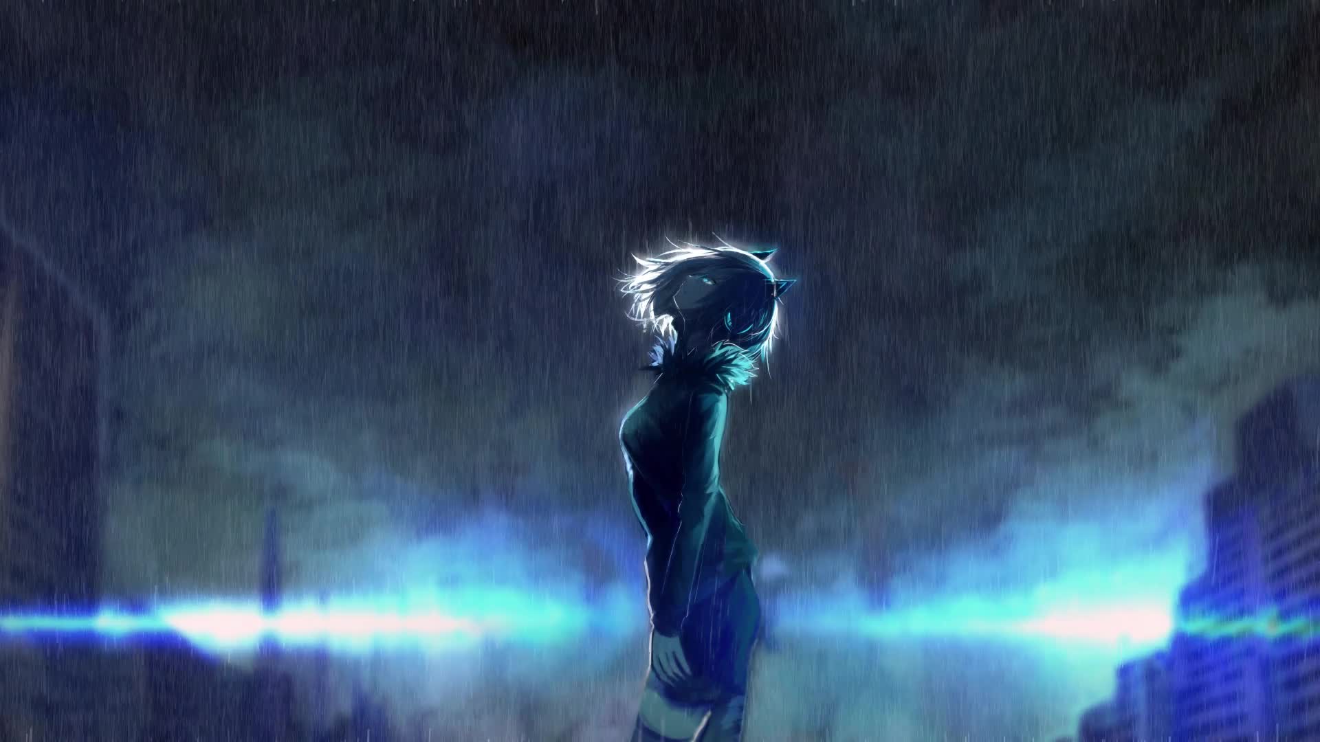 Anime Girl in Rain Live Wallpaper