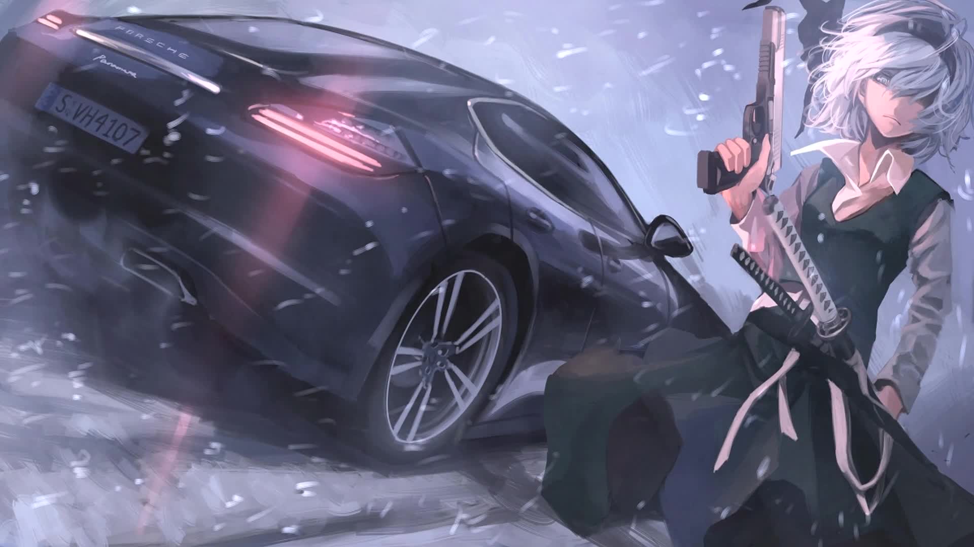 Porche and Anime Girl Live Wallpaper