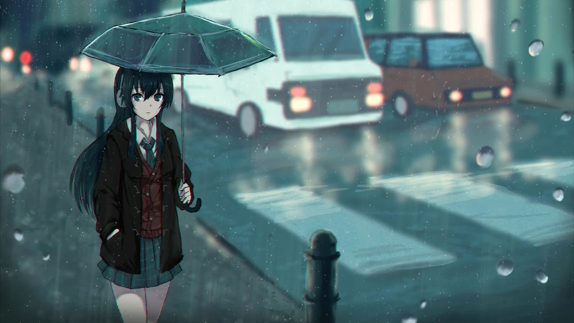 Rainy Evening Anime Girl Live Wallpaper