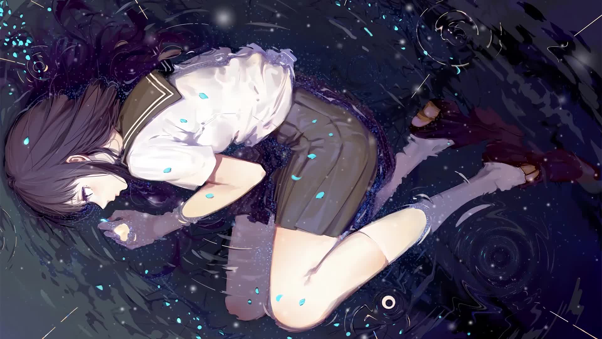 Anime Girl In The Water On Rainy Day Live Wallpaper